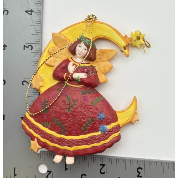 Vintage Moonstruck Christmas Ornament Old Glory Moon Angel 1999 Folk Art - Picture 3 of 7